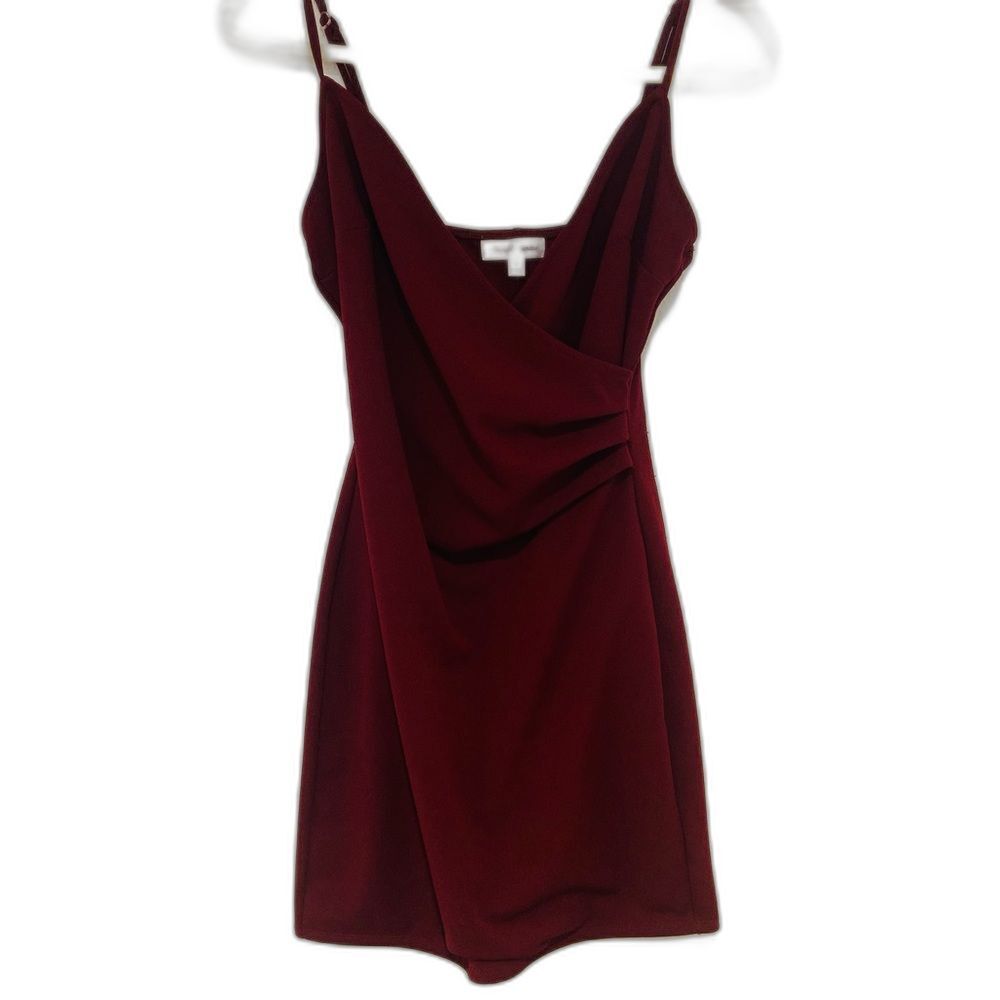 Emerald Sundae Burgundy Wrap-Front Mini Women CockTail Dress